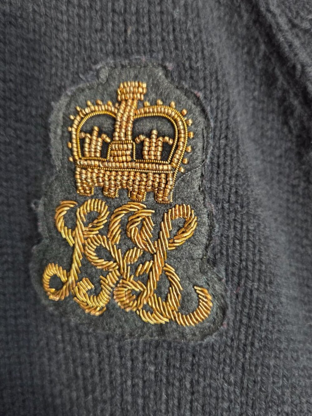 Lauren Ralph Lauren Layered Bullion-Patch Sweater Black Crown Logo Monogram 3X - Picture 3 of 10